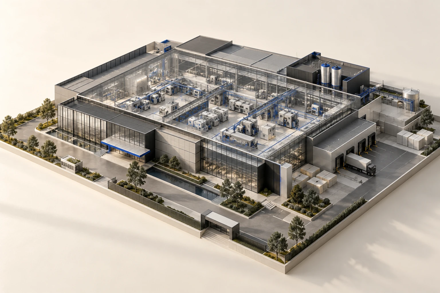 연결된 제조 운영의 방향을 표현한 공장 모형